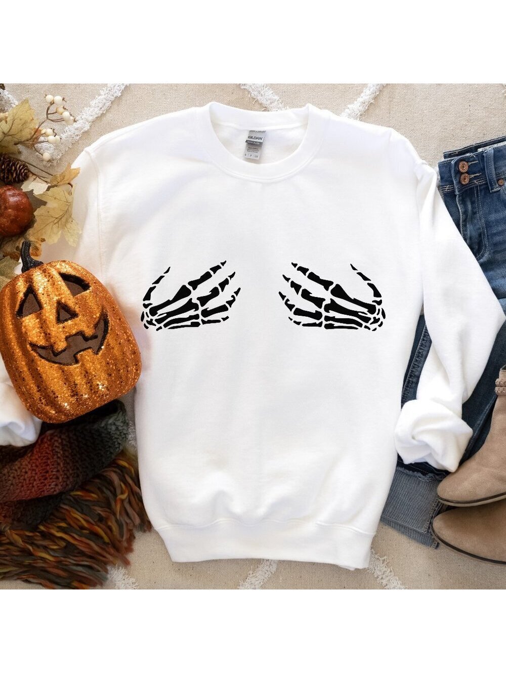 🎃 Skeleton Boob Hands Halloween Crewneck Sweatshirt